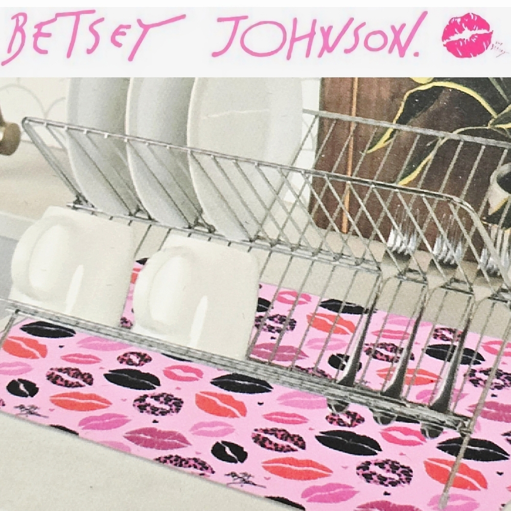 Betsey Johnson Leopard Print/Solid Lips Quick Dry Dish Mat